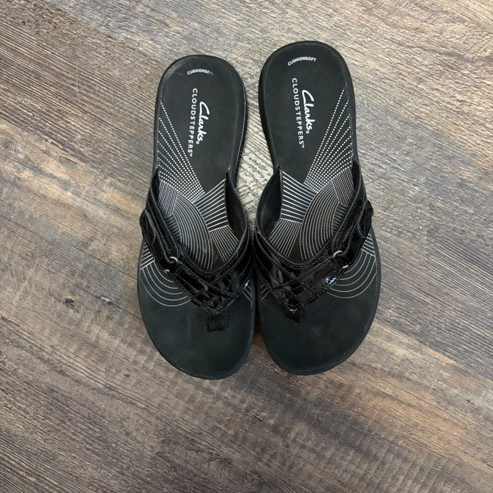 Clarks Cloudsteppers Brinkley Jazz Black Flip Flop Sandals Womens 8